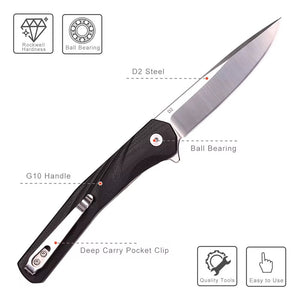 GM-Strantz Hawk D2 Klappmesser – G10 Griff mit Kugellager für EDC & Outdoor