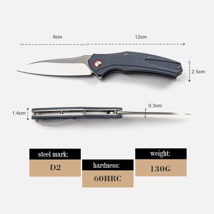 GM-Strantz Striker D2 Klappmesser – G10 Griff mit Kugellager für EDC & Outdoor