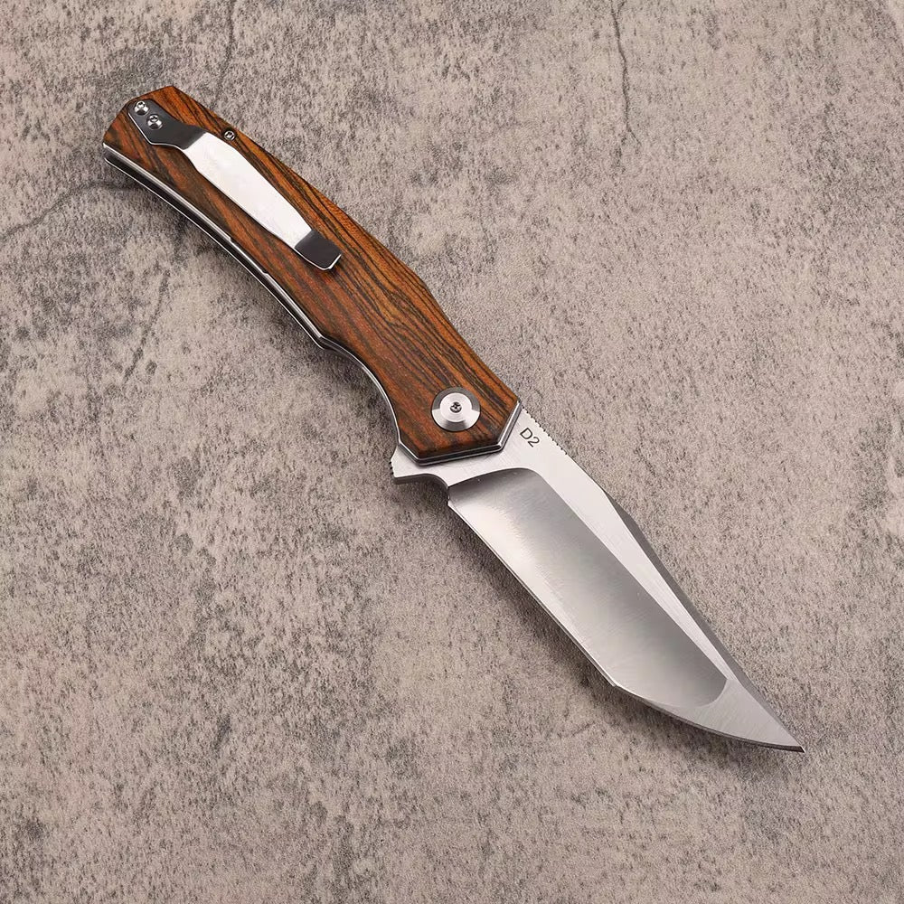 GM-Strantz Apex D2 – Klappmesser mit Satin-Klinge & Holzgriff für EDC & Outdoor